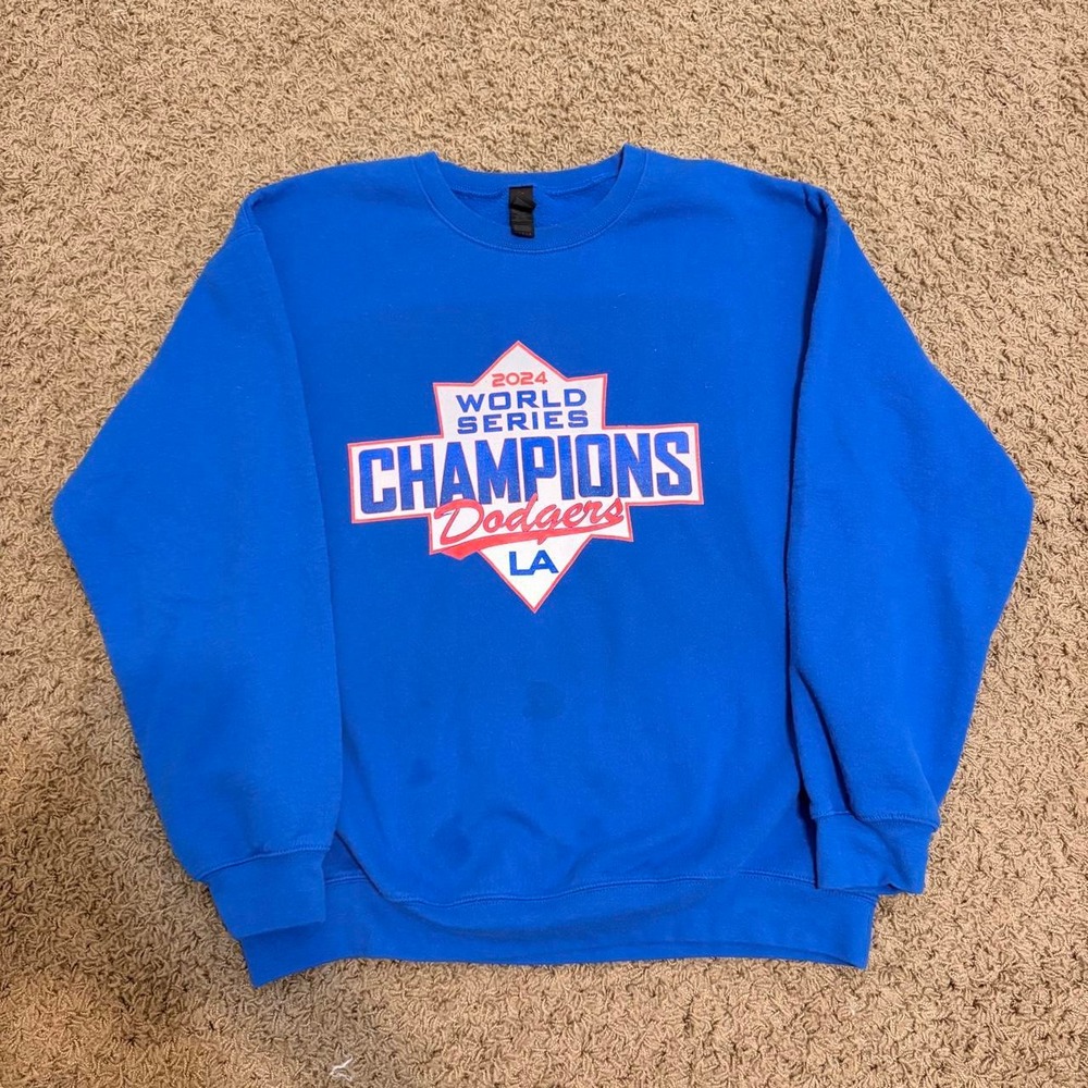 Gildan 2024 Dodgers World Series Champions Graphic Crewneck Blue Large
